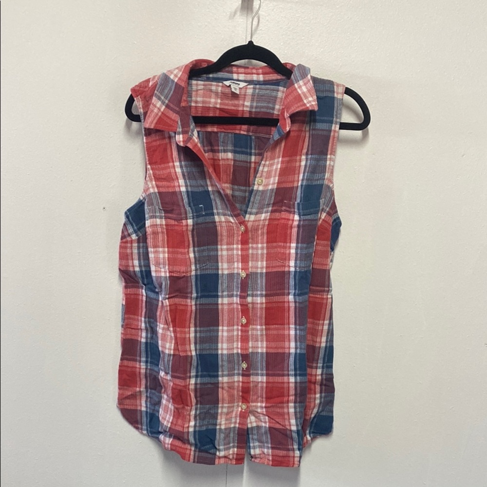 Red and Blue Plaid Sleeveless Shirt